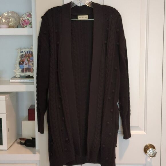 Nicholas Cozy Grandpa Pom Pom Belted Cardigan Small - Picture 4 of 8